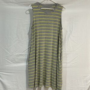 Time and Tru Gray and Yellow Striped Sleeveless Midi Dress